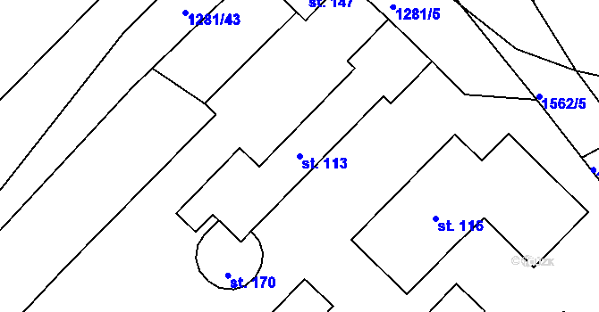 Parcela st. 113 v KÚ Dynín, Katastrální mapa