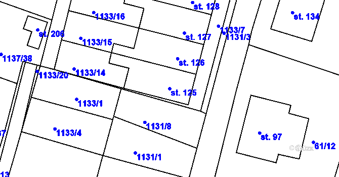 Parcela st. 125 v KÚ Dynín, Katastrální mapa