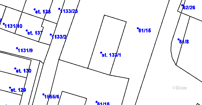 Parcela st. 133/1 v KÚ Dynín, Katastrální mapa