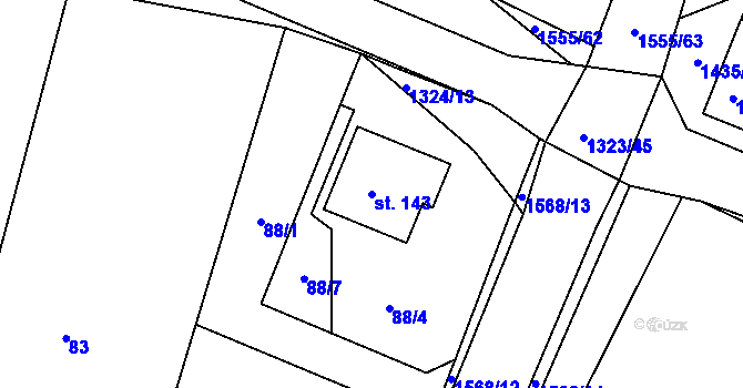Parcela st. 143 v KÚ Dynín, Katastrální mapa