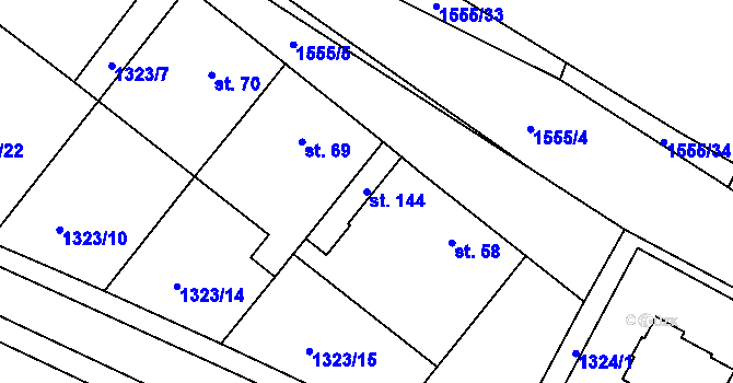 Parcela st. 144 v KÚ Dynín, Katastrální mapa