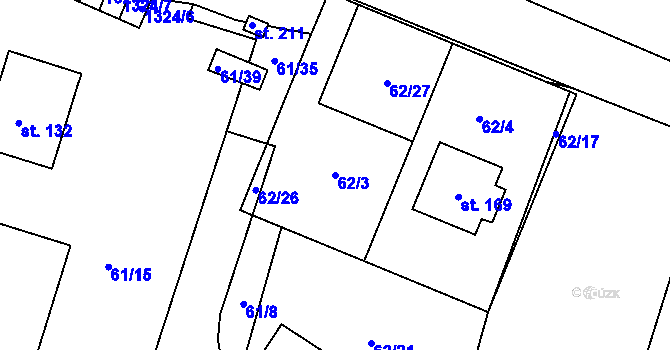 Parcela st. 62/3 v KÚ Dynín, Katastrální mapa