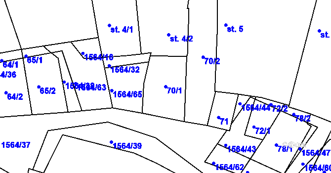 Parcela st. 70/1 v KÚ Dynín, Katastrální mapa