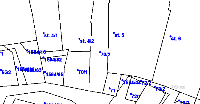 Parcela st. 70/2 v KÚ Dynín, Katastrální mapa