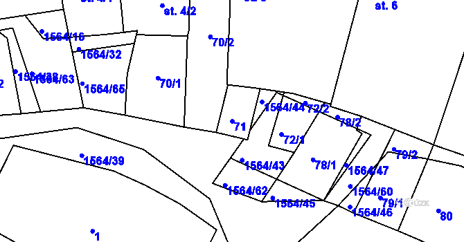 Parcela st. 71 v KÚ Dynín, Katastrální mapa