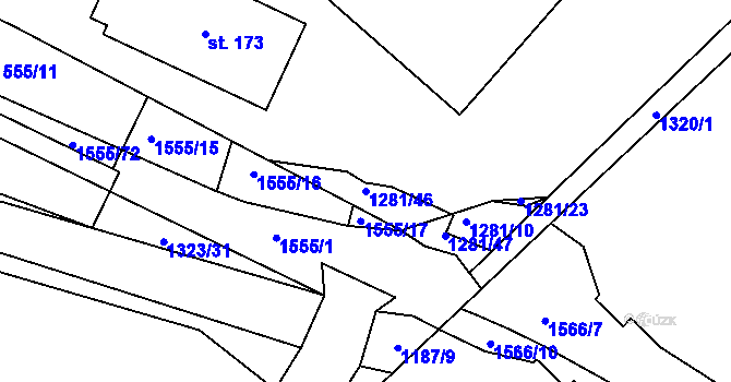 Parcela st. 1281/46 v KÚ Dynín, Katastrální mapa