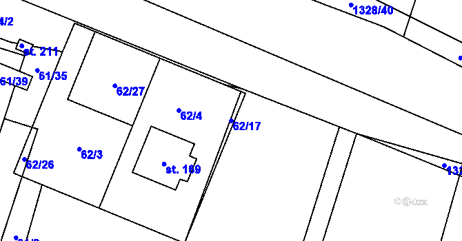 Parcela st. 62/17 v KÚ Dynín, Katastrální mapa