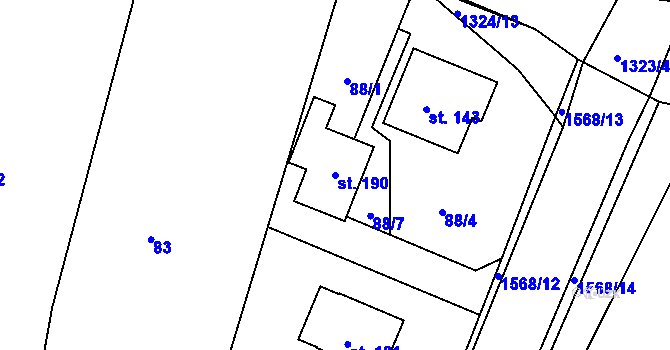 Parcela st. 190 v KÚ Dynín, Katastrální mapa
