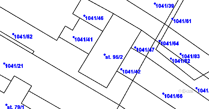 Parcela st. 95/2 v KÚ Dynín, Katastrální mapa