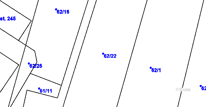 Parcela st. 62/22 v KÚ Dynín, Katastrální mapa