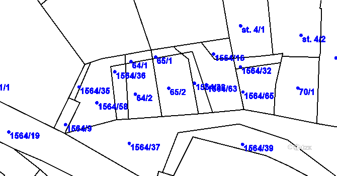 Parcela st. 65/2 v KÚ Dynín, Katastrální mapa