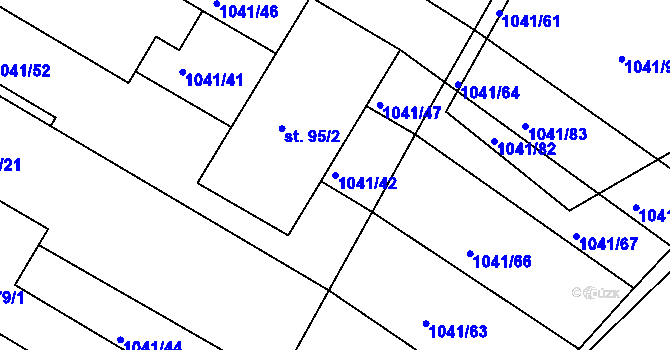 Parcela st. 1041/42 v KÚ Dynín, Katastrální mapa