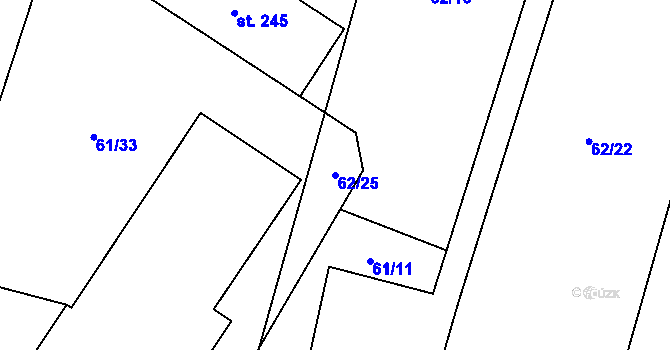 Parcela st. 62/25 v KÚ Dynín, Katastrální mapa