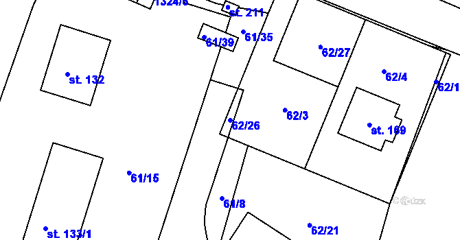 Parcela st. 62/26 v KÚ Dynín, Katastrální mapa