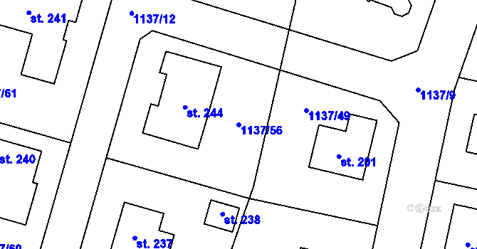 Parcela st. 1137/56 v KÚ Dynín, Katastrální mapa