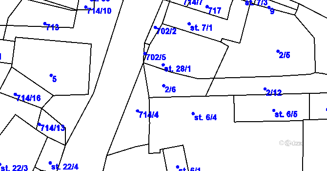 Parcela st. 2/6 v KÚ Lhota u Dynína, Katastrální mapa