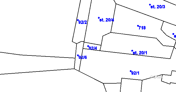 Parcela st. 92/4 v KÚ Lhota u Dynína, Katastrální mapa