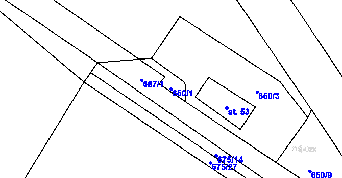 Parcela st. 650/1 v KÚ Lhota u Dynína, Katastrální mapa