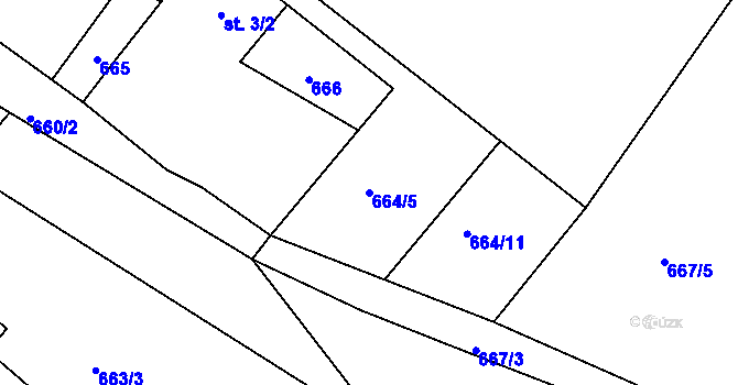 Parcela st. 664/5 v KÚ Lhota u Dynína, Katastrální mapa