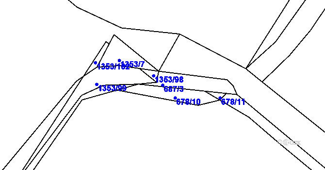 Parcela st. 687/3 v KÚ Lhota u Dynína, Katastrální mapa