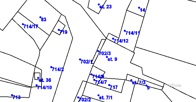 Parcela st. 702/3 v KÚ Lhota u Dynína, Katastrální mapa