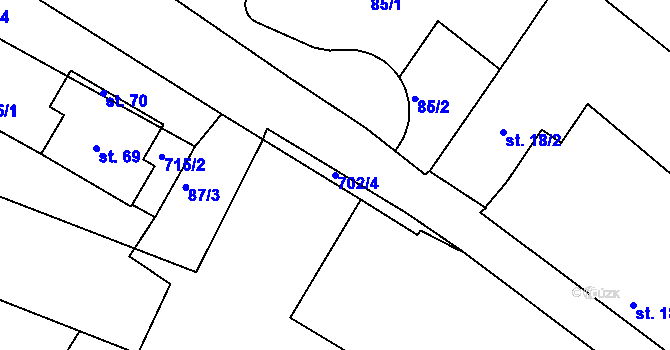 Parcela st. 702/4 v KÚ Lhota u Dynína, Katastrální mapa