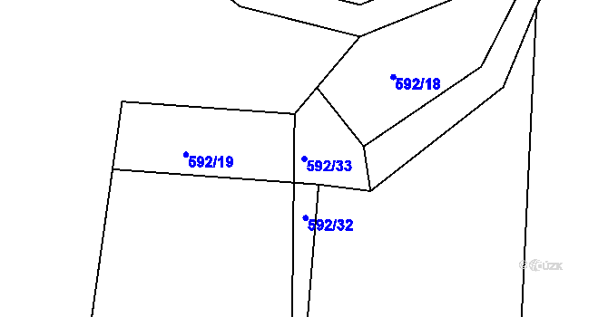 Parcela st. 592/33 v KÚ Lhota u Dynína, Katastrální mapa