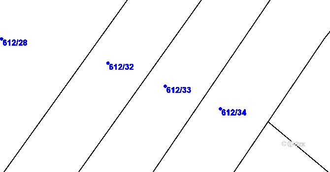 Parcela st. 612/33 v KÚ Lhota u Dynína, Katastrální mapa