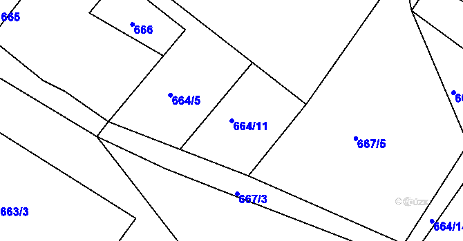 Parcela st. 664/11 v KÚ Lhota u Dynína, Katastrální mapa
