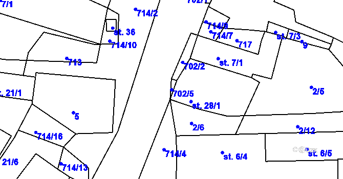 Parcela st. 702/5 v KÚ Lhota u Dynína, Katastrální mapa