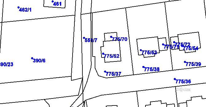 Parcela st. 775/52 v KÚ Dýšina, Katastrální mapa