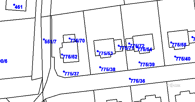 Parcela st. 775/53 v KÚ Dýšina, Katastrální mapa
