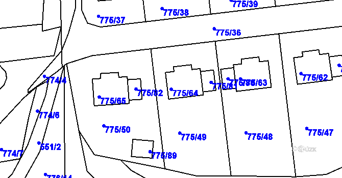 Parcela st. 775/64 v KÚ Dýšina, Katastrální mapa