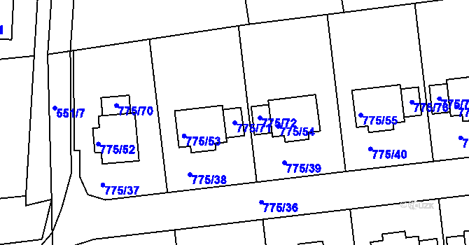 Parcela st. 775/71 v KÚ Dýšina, Katastrální mapa