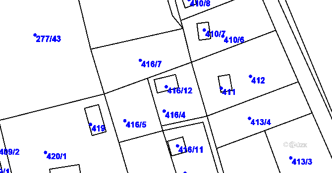 Parcela st. 416/12 v KÚ Dýšina, Katastrální mapa
