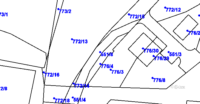 Parcela st. 551/8 v KÚ Dýšina, Katastrální mapa