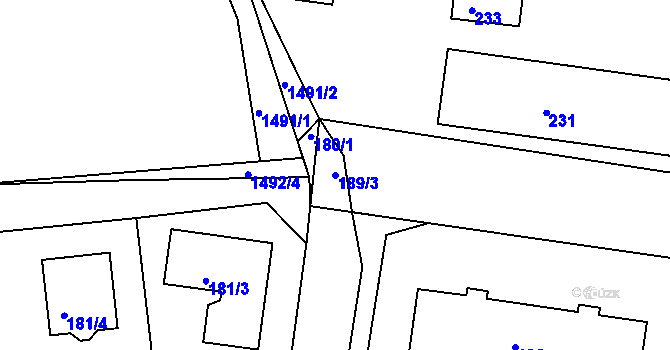 Parcela st. 189/3 v KÚ Dýšina, Katastrální mapa