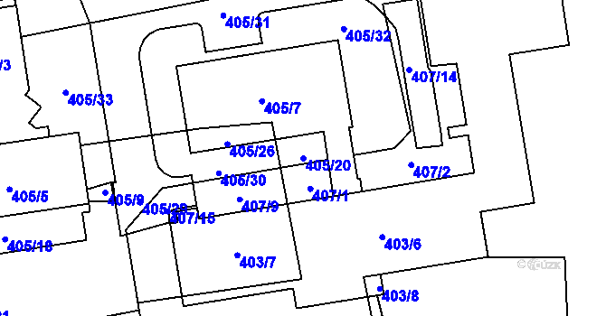 Parcela st. 405/20 v KÚ Dýšina, Katastrální mapa