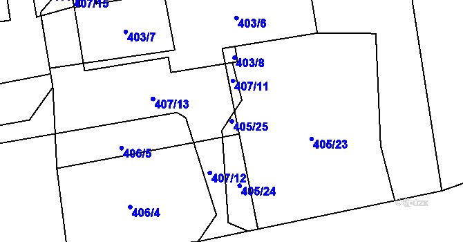 Parcela st. 405/25 v KÚ Dýšina, Katastrální mapa