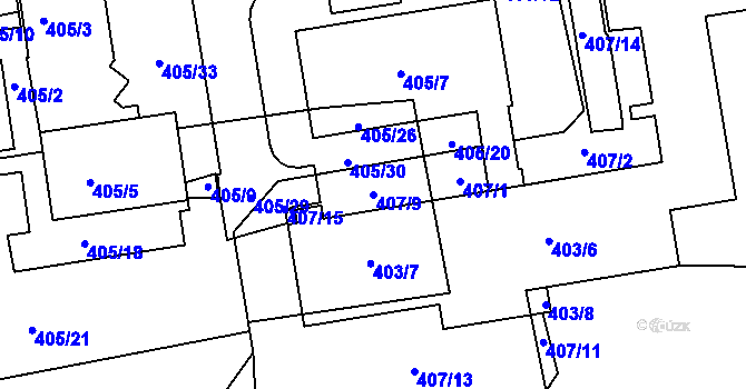 Parcela st. 407/9 v KÚ Dýšina, Katastrální mapa