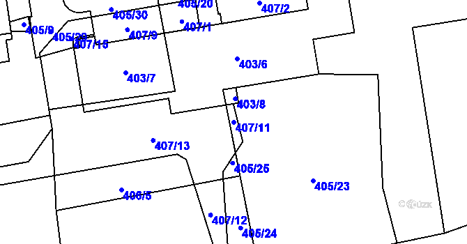 Parcela st. 407/11 v KÚ Dýšina, Katastrální mapa