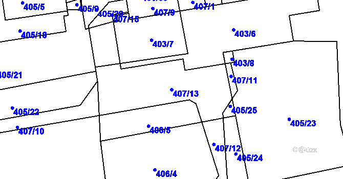 Parcela st. 407/13 v KÚ Dýšina, Katastrální mapa