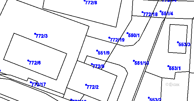 Parcela st. 551/9 v KÚ Dýšina, Katastrální mapa