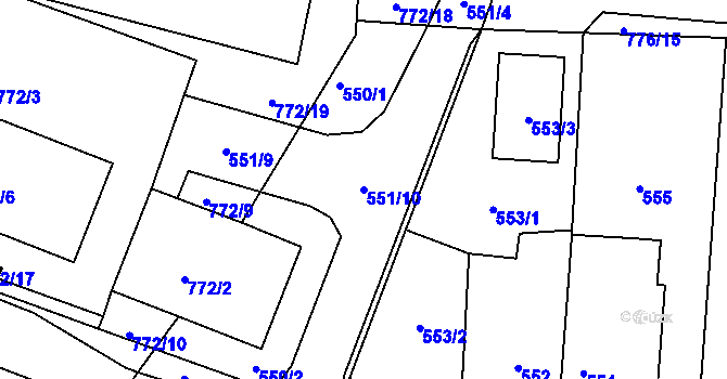 Parcela st. 551/10 v KÚ Dýšina, Katastrální mapa