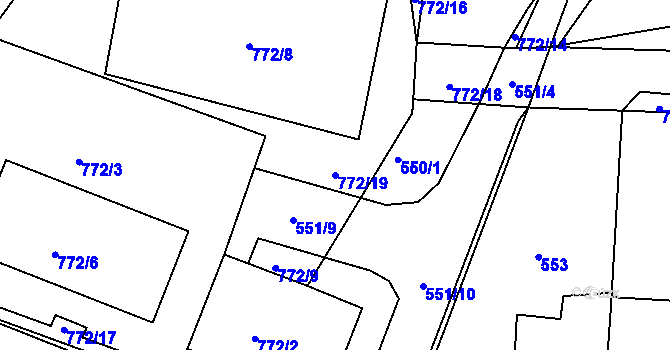 Parcela st. 772/19 v KÚ Dýšina, Katastrální mapa