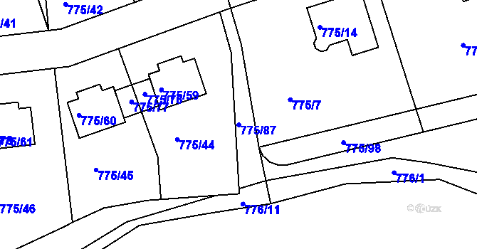 Parcela st. 775/87 v KÚ Dýšina, Katastrální mapa