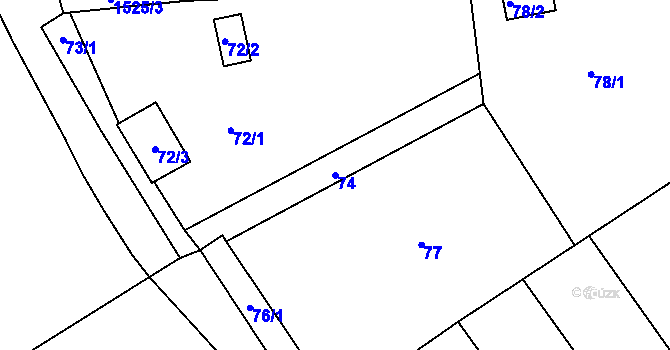 Parcela st. 74 v KÚ Dýšina, Katastrální mapa