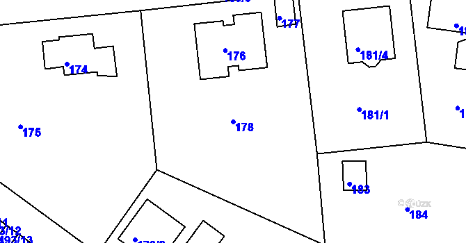 Parcela st. 178 v KÚ Dýšina, Katastrální mapa