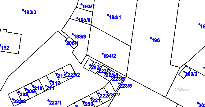 Parcela st. 194/2 v KÚ Dýšina, Katastrální mapa