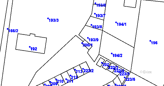 Parcela st. 206/1 v KÚ Dýšina, Katastrální mapa